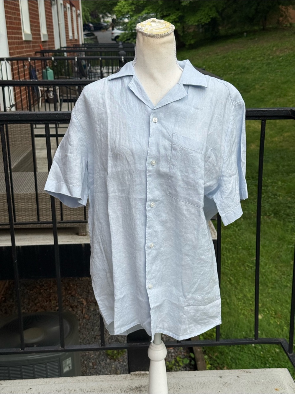 HUGO Light Blue Linen Shirt with Red Logo Tag